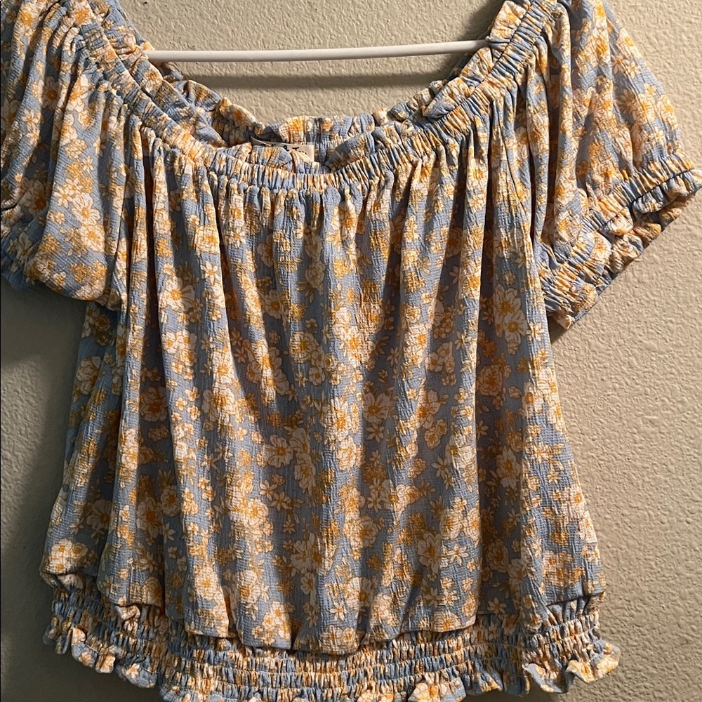 Floral Ruffle Crop Top in Blue and Yellow
